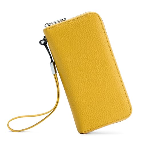 Damen Geldbörse Damen-Geldbörse, langes Leder, RFID-Kupplung, weiches Leder, einfache Geldklammer, Handytasche, Herren Geldbörse mit Großem Fassungsvermögen ( Color : Yellow , Size : 19.5x10.5x2.2cm ) von VKEID