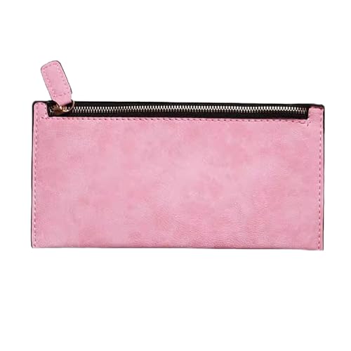 Damen Geldbörse Einfache lange Brieftasche Frauen dünne Reißverschluss Leder Brieftasche Frosted Clutch Card Bag weiblich Geldbörse mit Großem Fassungsvermögen ( Color : Pink , Size : 22x11x0.5cm ) von VKEID