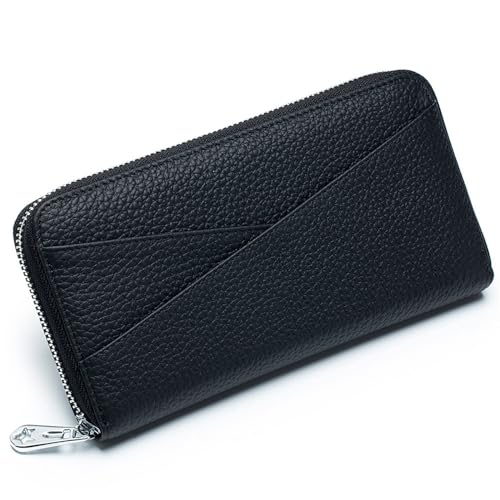 Damen Geldbörse Lange Brieftasche aus japanischem Leder for Damen, großes Fassungsvermögen, RFID-Organ-Kartentasche aus Leder, Clutch Geldbörse mit Großem Fassungsvermögen ( Color : Black , Size : 20x von VKEID