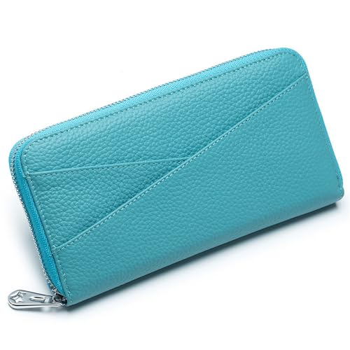 Damen Geldbörse Lange Brieftasche aus japanischem Leder for Damen, großes Fassungsvermögen, RFID-Organ-Kartentasche aus Leder, Clutch Geldbörse mit Großem Fassungsvermögen ( Color : Light Blue , Size von VKEID