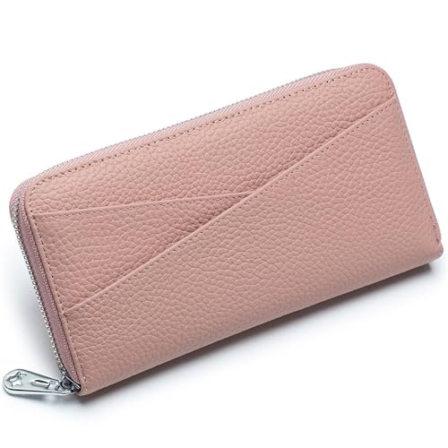 Damen Geldbörse Lange Brieftasche aus japanischem Leder for Damen, großes Fassungsvermögen, RFID-Organ-Kartentasche aus Leder, Clutch Geldbörse mit Großem Fassungsvermögen ( Color : Pink , Size : 20x1 von VKEID