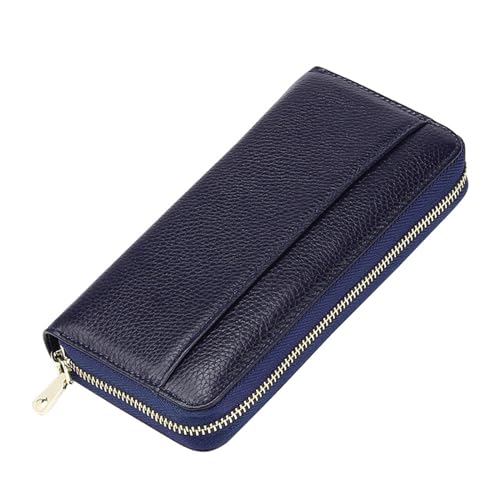 Damen Geldbörse Lange Damen-Geldbörse, RFID-Anti-Diebstahl-Leder, Organ-Leder, Kartenhalter, mehrere Kartenpositionen, Münz-Clutch Geldbörse mit Großem Fassungsvermögen ( Color : Navy Blue , Size : 20 von VKEID