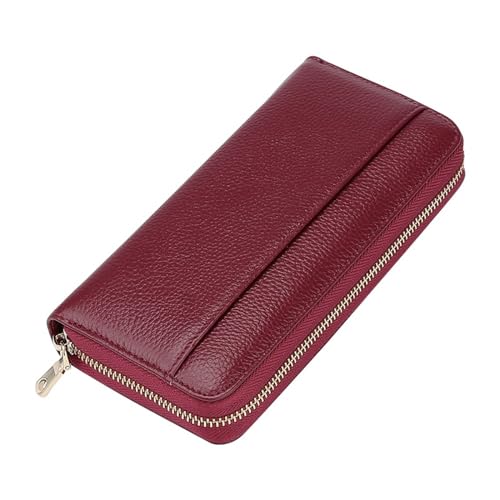 Damen Geldbörse Lange Damen-Geldbörse, RFID-Anti-Diebstahl-Leder, Organ-Leder, Kartenhalter, mehrere Kartenpositionen, Münz-Clutch Geldbörse mit Großem Fassungsvermögen ( Color : Wine red , Size : 20x von VKEID