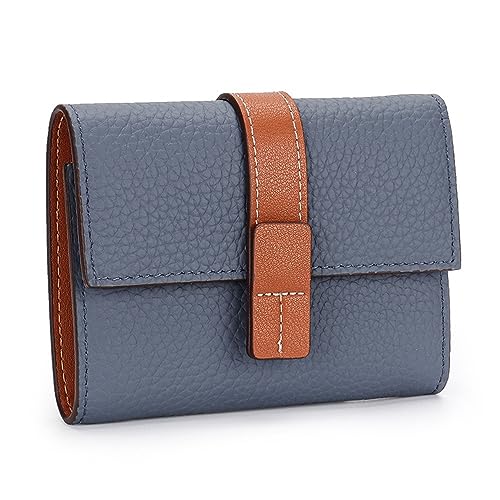 Damen Geldbörsen Damen-Geldbörse, Leder, kurz, dreifach faltbar, Geldscheinklammer, großes Fassungsvermögen, Münzfach mit Reißverschluss, kleine Handtasche in Kontrastfarbe Geldbörsen (Color : Blue, von VKEID