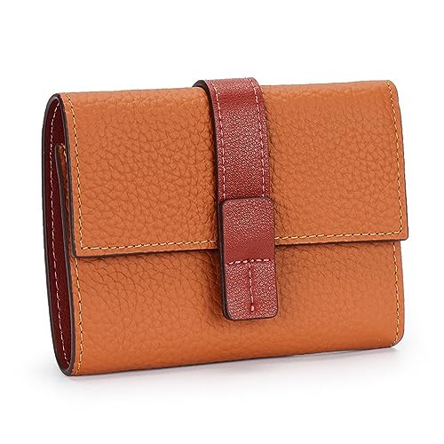 Damen Geldbörsen Damen-Geldbörse, Leder, kurz, dreifach faltbar, Geldscheinklammer, großes Fassungsvermögen, Münzfach mit Reißverschluss, kleine Handtasche in Kontrastfarbe Geldbörsen (Color : Brown von VKEID