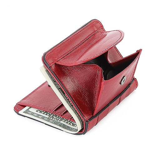 Damen Geldbörsen Kleines Portemonnaie Damen Leder Japanisches Portemonnaie Münzfach Geldscheinklammer Mini Kurzes Leder Portemonnaie Geldbörsen (Color : Red, Size : 11.5x9.5x2cm) von VKEID