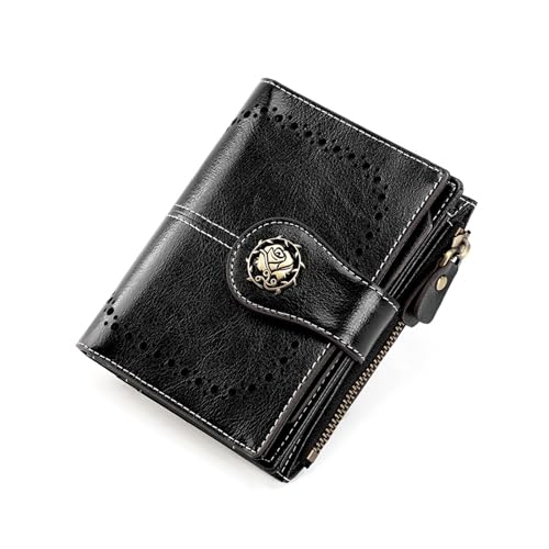 Damen Geldbörsen Leder-Geldbörse for Damen, kleine Geldbörse, Damen-Geldbörse, Damen-Geldbörse mit kurzer Reißverschlusstasche Geldbörsen (Color : Black, Size : 10x3x12.5cm) von VKEID