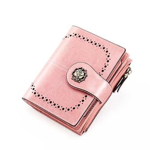 Damen Geldbörsen Leder-Geldbörse for Damen, kleine Geldbörse, Damen-Geldbörse, Damen-Geldbörse mit kurzer Reißverschlusstasche Geldbörsen (Color : Pink, Size : 10x3x12.5cm) von VKEID