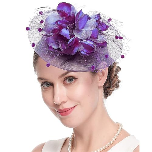 Fascinator Hüte für Frauen Vintage Mesh Schleier Kopfschmuck Prom Performance Feder Haarschmuck Braut Stirnbänder Kopfschmuck von VKEID