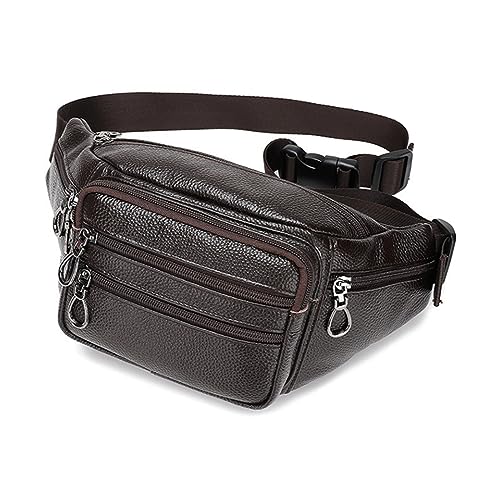 Herren Gürteltaschen Brusttasche, Sport-Leder-Umhängetasche, Arbeitskleidung, Umhängetasche, Herren-Hüfttasche mit Mehreren Fächern (Color : Brown, Size : 32x12x7cm) von VKEID