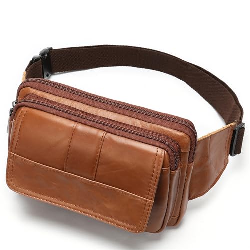 Herren Gürteltaschen Herren Fanny Pack Leder Outdoor Schulter Umhängetasche Brusttasche Männer Vintage Leder Kleine Tasche (Color : Brown, Size : 20x13x5cm) von VKEID