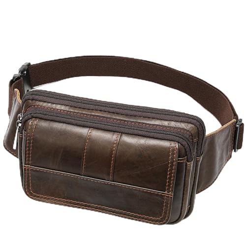 Herren Gürteltaschen Herren Fanny Pack Leder Outdoor Schulter Umhängetasche Brusttasche Männer Vintage Leder Kleine Tasche (Color : Coffee, Size : 20x13x5cm) von VKEID