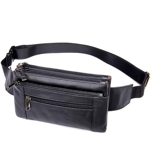 Herren Gürteltaschen Herren-Hüfttasche, multifunktionale Herren-Leder-Crossbody-Brusttasche, Leder-Handytasche (Color : Black, Size : 22.5x2.5x13cm) von VKEID