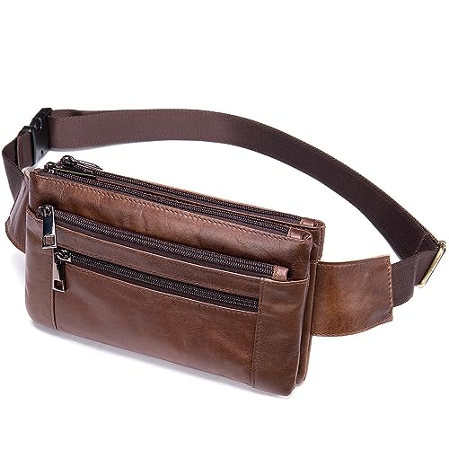 Herren Gürteltaschen Herren-Hüfttasche, multifunktionale Herren-Leder-Crossbody-Brusttasche, Leder-Handytasche (Color : Coffee, Size : 22.5x2.5x13cm) von VKEID