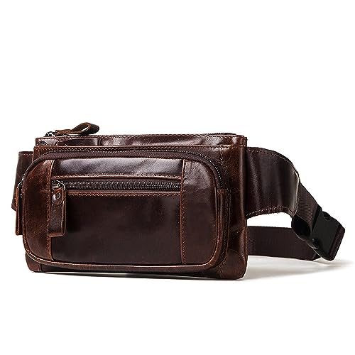 Herren Gürteltaschen Leder Herren Hüfttasche Multifunktionale Brusttasche Vintage Umhängetasche (Color : Brown, Size : 22.5x12.5x4cm) von VKEID