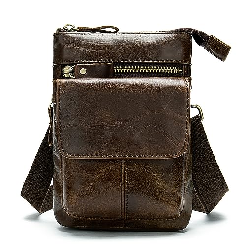 Herren Gürteltaschen Leder Umhängetasche Mini Kleine Tasche Herren Umhängetasche Kleine Hängetasche Vintage Umhängetasche (Color : Oil Curry, Size : 12x4x18cm) von VKEID