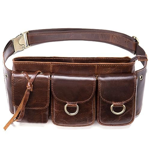 Herren Gürteltaschen Retro-Leder-Herrentaschen, multifunktionale, lässige Herren-Gürteltasche, große Kapazität, Biker-Tasche, Umhängetasche von VKEID