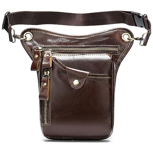 Herren Gürteltaschen Vintage Fanny Packs Herren Fanny Packs Multifunktionale Sportgürteltasche Outdoor Praktische Beintasche (Color : Coffee, Size : 12.5x3.2x17cm) von VKEID