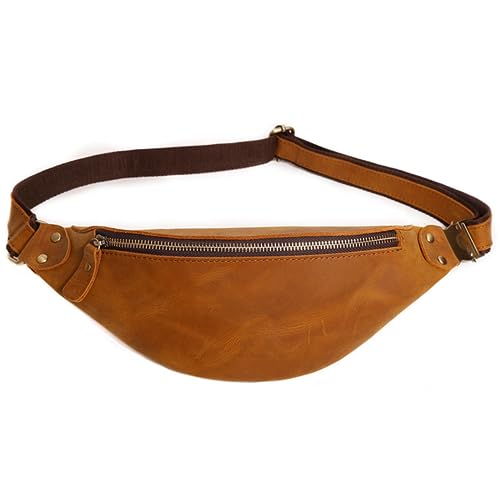 Herren Gürteltaschen Vintage Fanny Packs Multifunktionale Leder-Crossbody-Brusttasche for Herren, Outdoor-Sport, Handy-Gürteltasche (Color : Brown, Size : 35x7x11.5cm) von VKEID