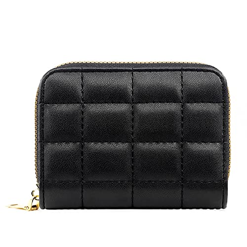 Kreditkartenhalter Brieftasche Einfache karierte Mini-Kartentasche mit Reißverschluss, Geldscheinklammer, Münzgeldbörse, Studenten-Kartentasche mit kurzem Absatz ( Color : Black , Size : 10.5x2.5x8cm von VKEID