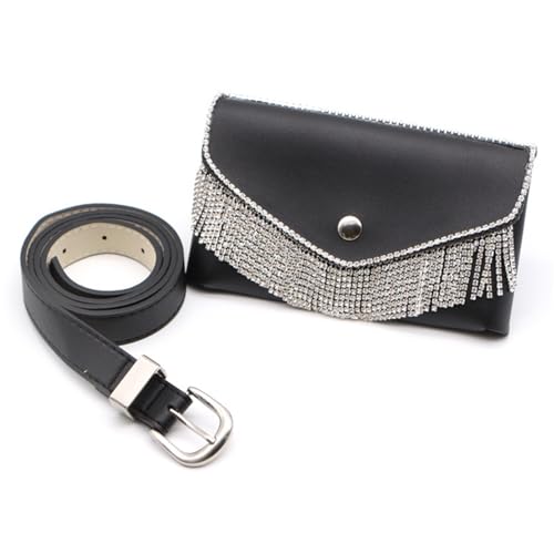 Mini-Gürteltasche für Frauen Gürteltyp Kleine Taillentasche Damen Quaste Strass Lässige Mode Eleganter Stil Tasche Gürteltasche von VKEID