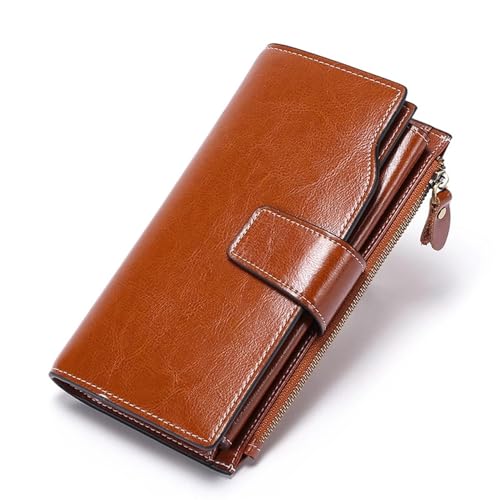 VKEID Damen Geldbörse Frauen Brieftasche Lange Öl Wachs Leder Handy Clutch Tasche Retro Große Kapazität Frauen Clutch Geldbörse mit großem Fassungsvermögen von VKEID