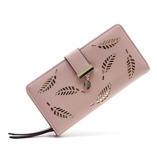 VKEID Damen Geldbörse Lange Bifold-Geldbörse mit Skelett-Blatt-Motiv for Damen, Geldklammer-Clutch, Handytasche, Kartentasche Geldbörse mit Großem Fassungsvermögen (Color : Pink, Size : 19x9.5x3cm) von VKEID