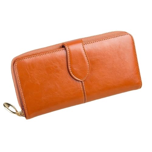 VKEID Damen Geldbörse RFID Diebstahlschutz Damen Leder Geldbörse Ölwachs Leder Handytasche Geldbörse mit großem Fassungsvermögen (Color : B, Size : 19x10x3cm) von VKEID