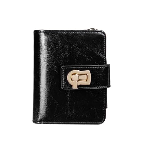 VKEID Damen Geldbörsen Damen-Geldbörse, kurz, Leder, faltbar, Kartenhalter, multifunktional, kleine Damen-Geldbörse Geldbörsen (Color : Black, Size : 9x3x12cm) von VKEID