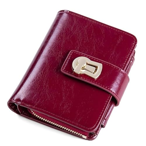 VKEID Damen Geldbörsen Damen-Geldbörse, kurz, Leder, faltbar, Kartenhalter, multifunktional, kleine Damen-Geldbörse Geldbörsen (Color : Wine red, Size : 9x3x12cm) von VKEID