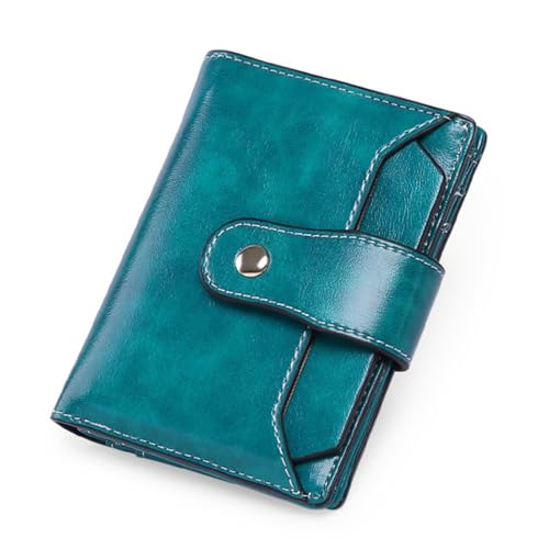 VKEID Damen Geldbörsen Damen-Geldbörse, kurz, Vintage-Stil, Ölwachs-Leder, RFID-Schutz, PU-Geldbörse, Damen-Kartenhalter Geldbörsen (Color : Blue, Size : 10x12.5x3cm) von VKEID