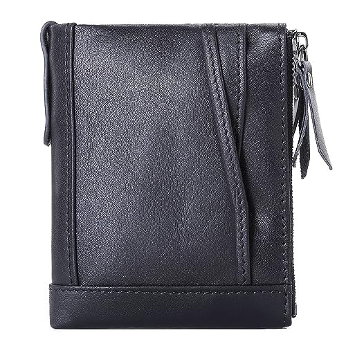 VKEID Damen Geldbörsen Damen-Geldbörse, lässig, doppelter Reißverschluss, mehrere Kartenpositionen, Vintage-Clutch, Münzgeldbörse Geldbörsen (Color : Black, Size : 11.5x9.5x3cm) von VKEID