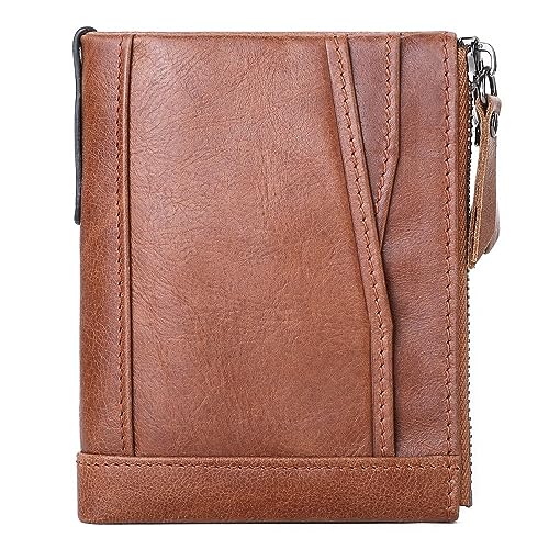 VKEID Damen Geldbörsen Damen-Geldbörse, lässig, doppelter Reißverschluss, mehrere Kartenpositionen, Vintage-Clutch, Münzgeldbörse Geldbörsen (Color : Brown, Size : 11.5x9.5x3cm) von VKEID