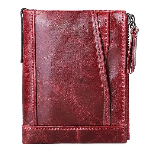 VKEID Damen Geldbörsen Damen-Geldbörse, lässig, doppelter Reißverschluss, mehrere Kartenpositionen, Vintage-Clutch, Münzgeldbörse Geldbörsen (Color : Burgundy, Size : 11.5x9.5x3cm) von VKEID