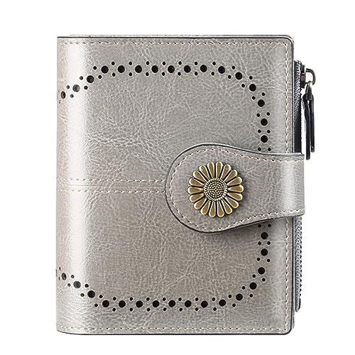 VKEID Damen Geldbörsen Kurze Damen-Geldbörse aus geöltem gewachstem Leder, modisches Kartenetui mit Schnalle und Reißverschluss Geldbörsen (Color : Gray, Size : 10x2.5x12.5cm) von VKEID