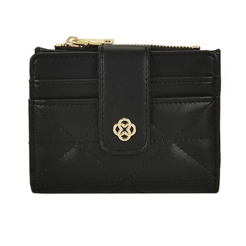 VKEID Damen Geldbörsen Kurze kleine Damen-Geldbörse, Leder-Schnalle-Geldbörse, Multi-Karten-Ausweis-Reißverschluss-Münzhalter Geldbörsen (Color : Black, Size : 12x1.5x9cm) von VKEID