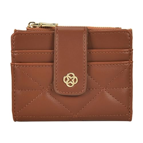 VKEID Damen Geldbörsen Kurze kleine Damen-Geldbörse, Leder-Schnalle-Geldbörse, Multi-Karten-Ausweis-Reißverschluss-Münzhalter Geldbörsen (Color : Brown, Size : 12x1.5x9cm) von VKEID