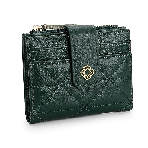 VKEID Damen Geldbörsen Kurze kleine Damen-Geldbörse, Leder-Schnalle-Geldbörse, Multi-Karten-Ausweis-Reißverschluss-Münzhalter Geldbörsen (Color : Green, Size : 12x1.5x9cm) von VKEID