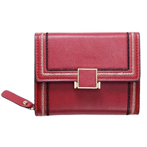 VKEID Damen Geldbörsen Kurzes 2-in-1-Portemonnaie mit faltbarem Kartenetui for Damen Geldbörsen (Color : Red, Size : 12x10cm) von VKEID