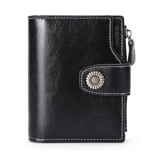 VKEID Damen Geldbörsen Leder-Geldbörse, Kurze RFID-Geldbörse, Clutch, Damen-Geldbörse, multifunktionale Kartentasche Geldbörsen (Color : Black, Size : 12.5x10x2.5cm) von VKEID