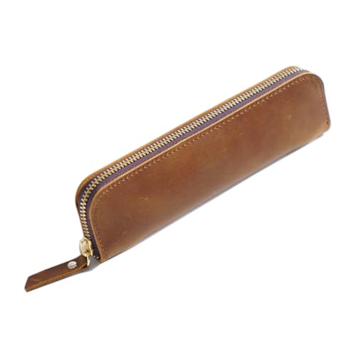 VKEID Federmäppchen aus Leder Einfache Leder-Stifttasche for Herren, Stiftschutz, Mini-kompakte tragbare Schreibwarentasche (Color : Brown, Size : 20x5.5cm) von VKEID