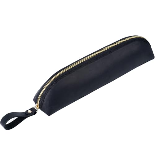 VKEID Federmäppchen aus Leder Erweiterte Stifttasche Stiftetui Leder Bleistift Kugelschreiber Füllfederhalter Schutzhülle Einfaches Freizeitgeschäft (Color : Black, Size : 24.5x5x6cm) von VKEID