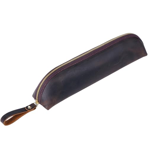 VKEID Federmäppchen aus Leder Erweiterte Stifttasche Stiftetui Leder Bleistift Kugelschreiber Füllfederhalter Schutzhülle Einfaches Freizeitgeschäft (Color : Coffee, Size : 24.5x5x6cm) von VKEID