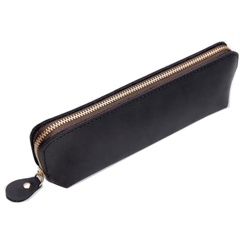 VKEID Federmäppchen aus Leder Leder-Reißverschluss-Stifttasche, handgefertigte Leder-Stifttasche, kreative Retro-Stift-Aufbewahrungstasche (Color : Black, Size : 19x4.5x6cm) von VKEID