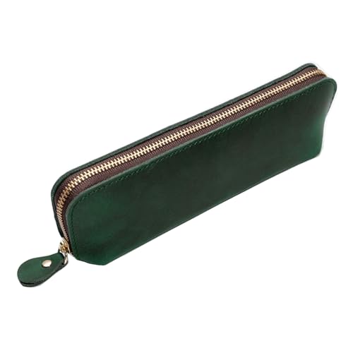 VKEID Federmäppchen aus Leder Leder-Reißverschluss-Stifttasche, handgefertigte Leder-Stifttasche, kreative Retro-Stift-Aufbewahrungstasche (Color : Dark Green, Size : 19x4.5x6cm) von VKEID