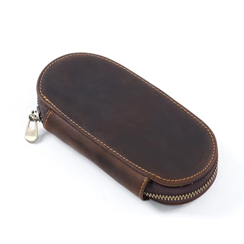 VKEID Federmäppchen aus Leder Vintage-Leder-Stiftetui, 3-teilig, oval, mit Reißverschluss, praktisches Stiftetui (Color : Coffee, Size : 16.5x7.5x3cm) von VKEID