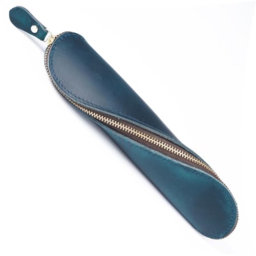 VKEID Federmäppchen aus Leder Vintage-Leder-Stiftetui, handgefertigt, Münzgeldbörse, Studenten-Stiftetui, Schreibwaren-Organizer-Tasche (Color : Blue, Size : 20x5cm) von VKEID