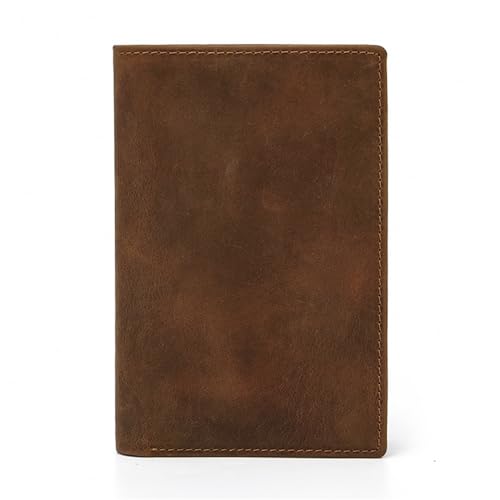 VKEID Geldbörsen Leder Reisepass Tasche Crazy Horse Leder Brieftasche Vintage Leder Reisepass Halter Herren Brieftasche Herren-Geldbörse(Brown) von VKEID
