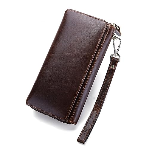 VKEID Herren Clutch Tasche Herren Geldbörse Business Vintage Leder Clutch Multi Kartenhalter Lange Geldbörse Handgelenkstasche für Männer (Color : Coffee, Size : 19.5x9.5x3.5cm) von VKEID