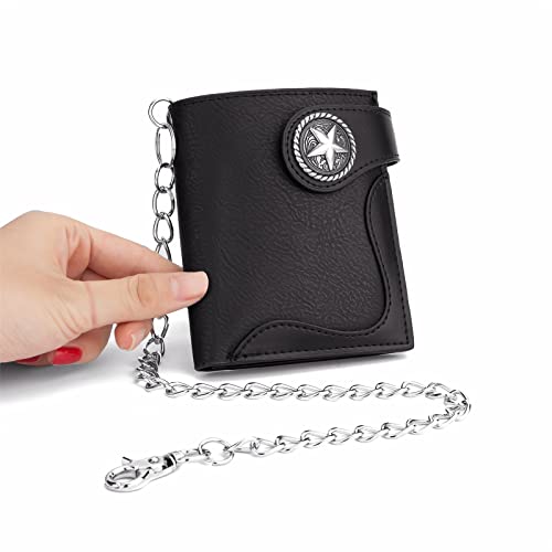 VKEID Herren Kette Geldbörse Herren-Pentagramm-Geldbörse, modisch, Kurze Geldbörse mit Kette, Freizeittasche (Color : Black, Size : 10x11.5cm) von VKEID